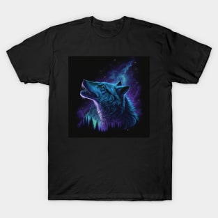 Galaxy Colourful Wolf Howling Art T-Shirt